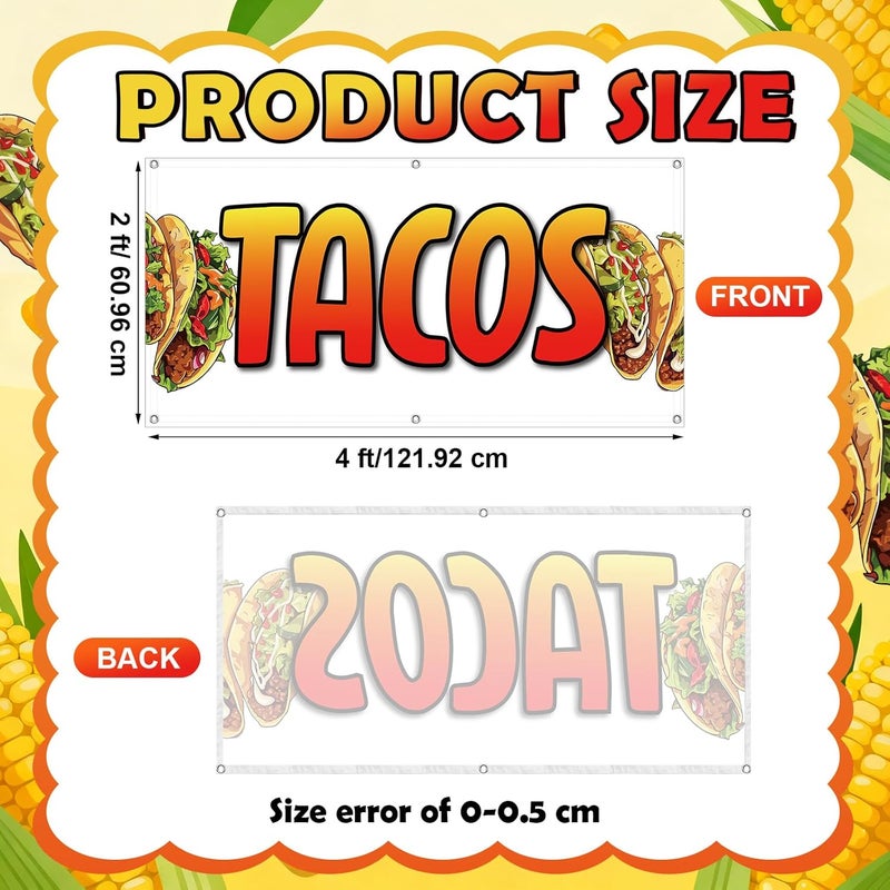 Tudomro 2x4 Feet Tacos Banner Store Sign Fabric Polyester with Grommets for Easy Hang Indoor & Outdoor - Image 2
